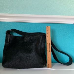 Adrienne Vittadini Black Cow Hair Satchel